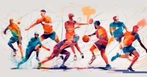 Dibujo con colores de atletas practicando distintos deportes