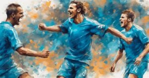 Ilustracion de futbolistas celebrando con uniforme de color azul
