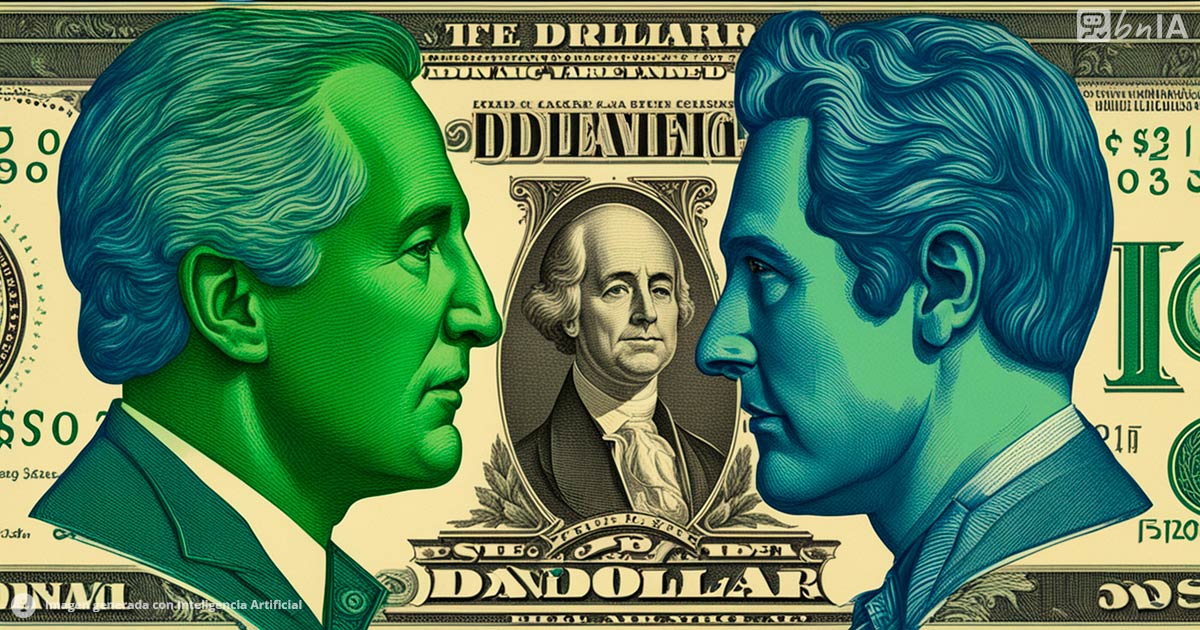 Ilustracion de billete verde y azul cara a cara