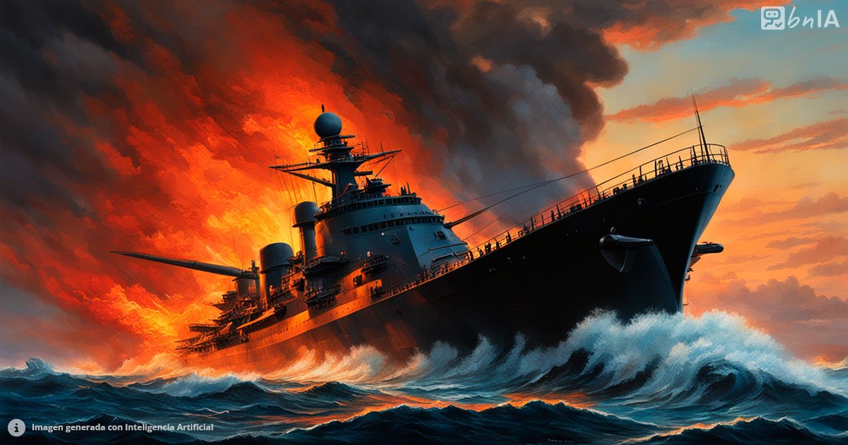 Ilustracion de buque de guerra hundiendose