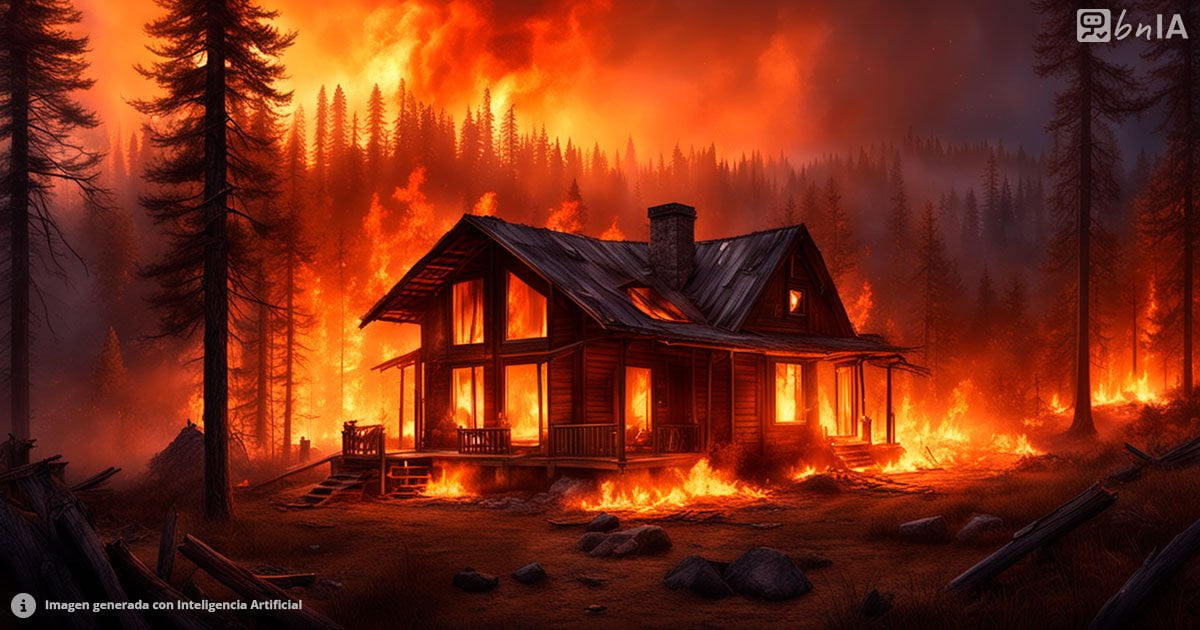 Ilustracion de casa en llamas en el sur de chile