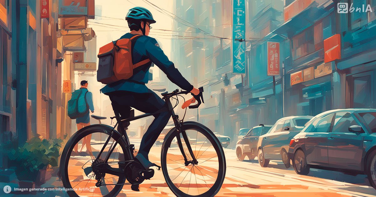 Ilustracion de ciclista en ciudad