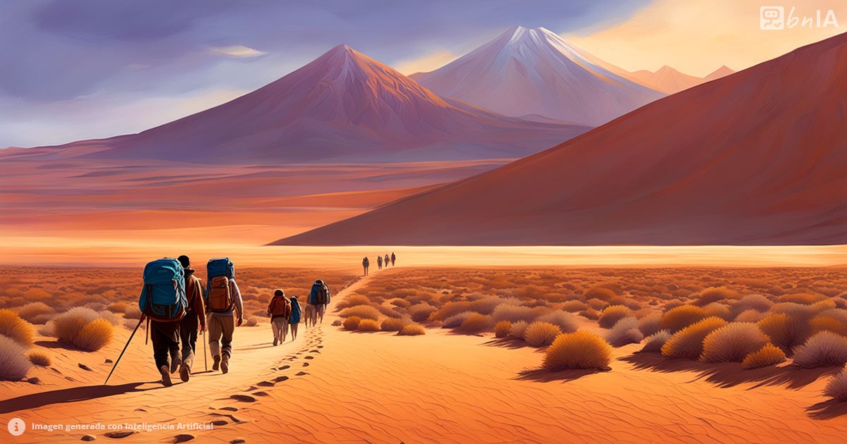 Ilustracion de inmigrantes cruzando el desierto de Atacama