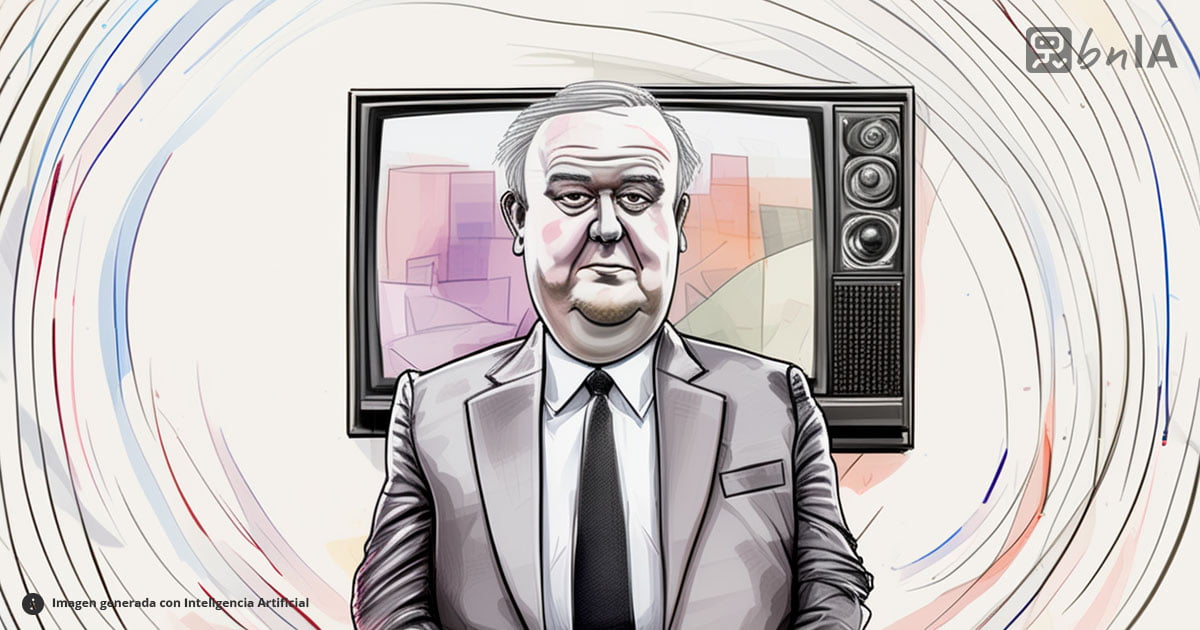 Ilustracion de politico frente a un televisor