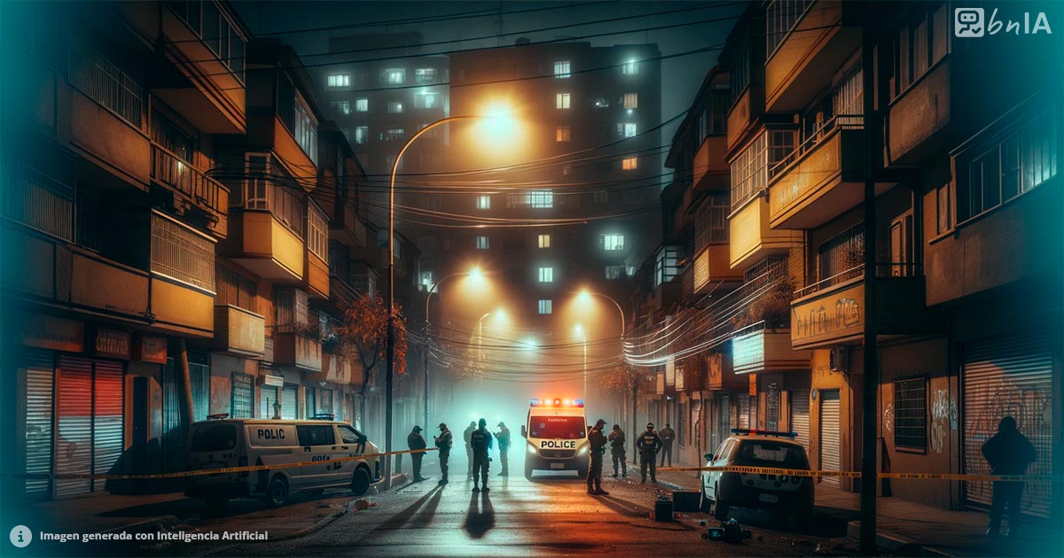 Ilustracion crimen ciudad en la noche