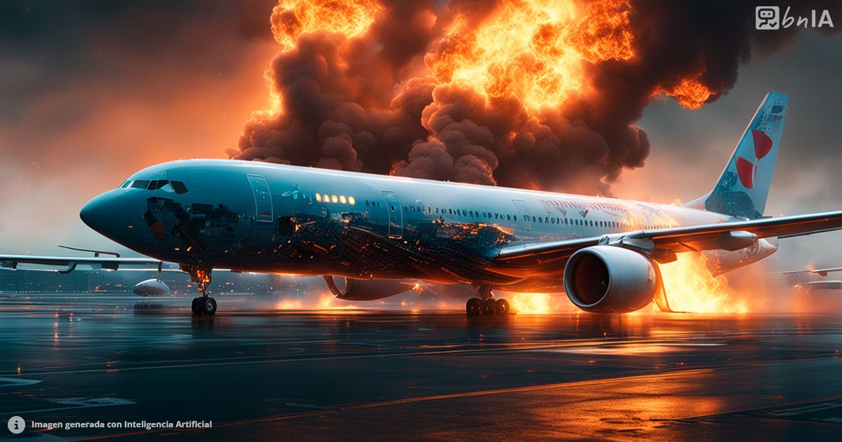 Ilustracion de avion en llamas