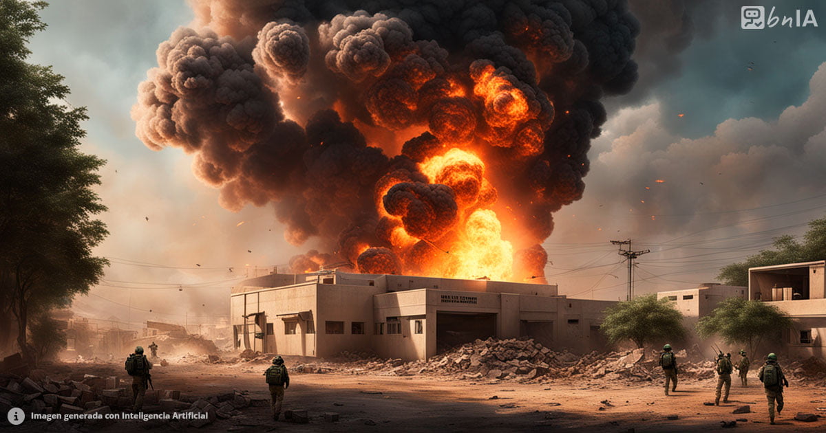 Ilustracion de explosion en centro de operaciones