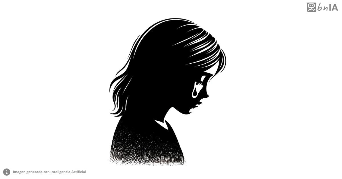 Ilustracion en blanco y negro de niña llorando