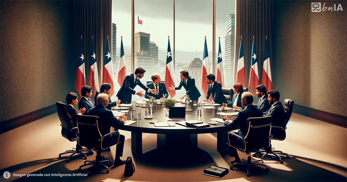 Ilustracion de politicos discutiendo en mesa de trabajo