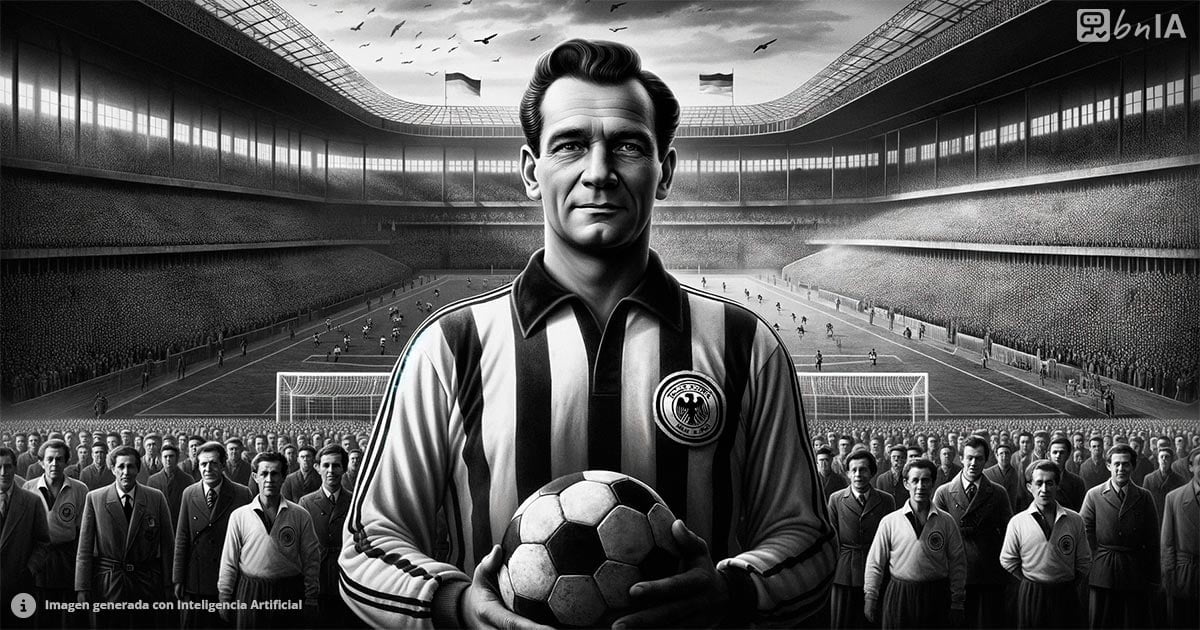 Ilustracion en blanco y negro de futbolista aleman