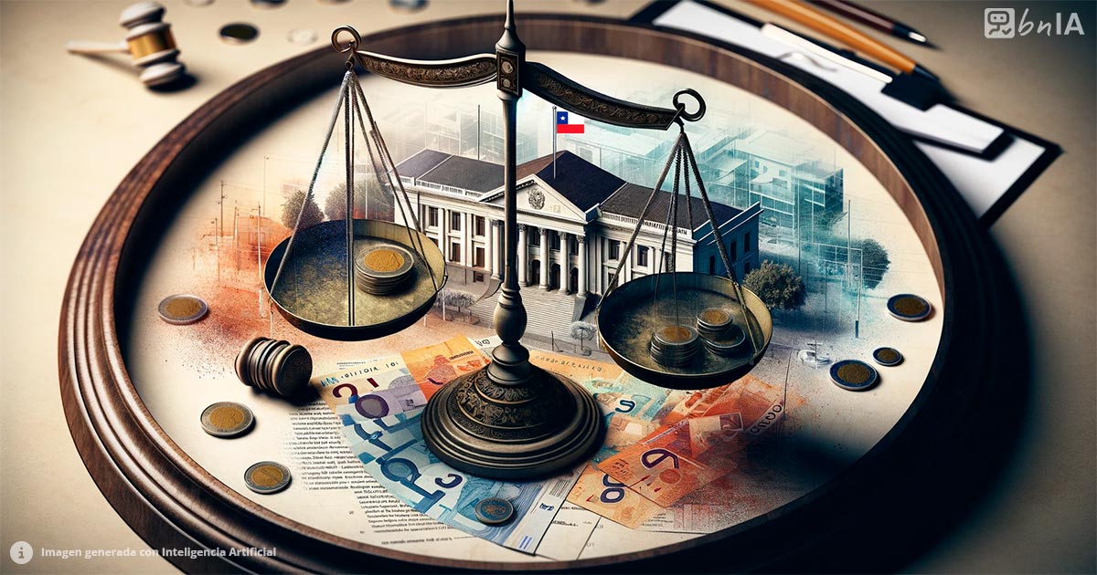 Ilustracion conceptual de municipalidad, justicia y dinero