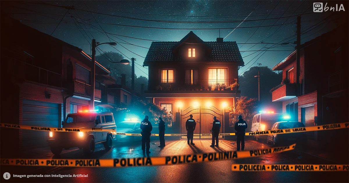 Ilustracion policia en casa de noche