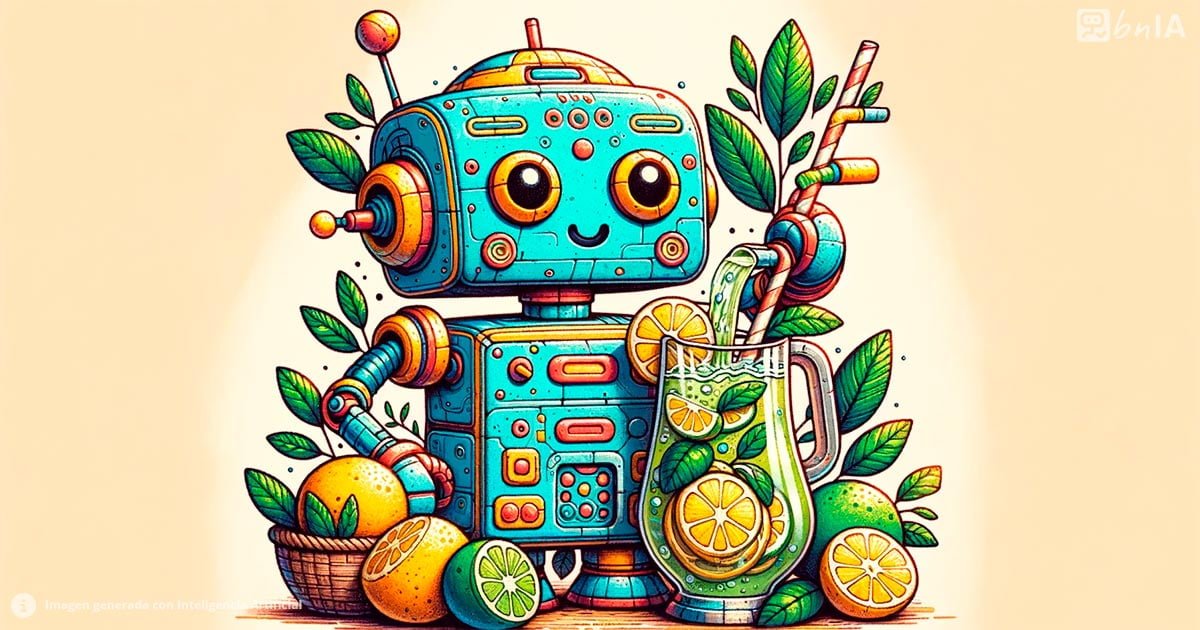 Ilustracion artística de robot sirviendo una limonada