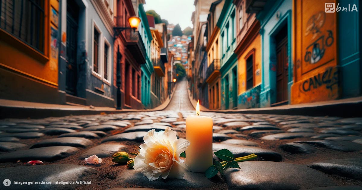Flore y vela en señal de luto y respeto en Valparaiso