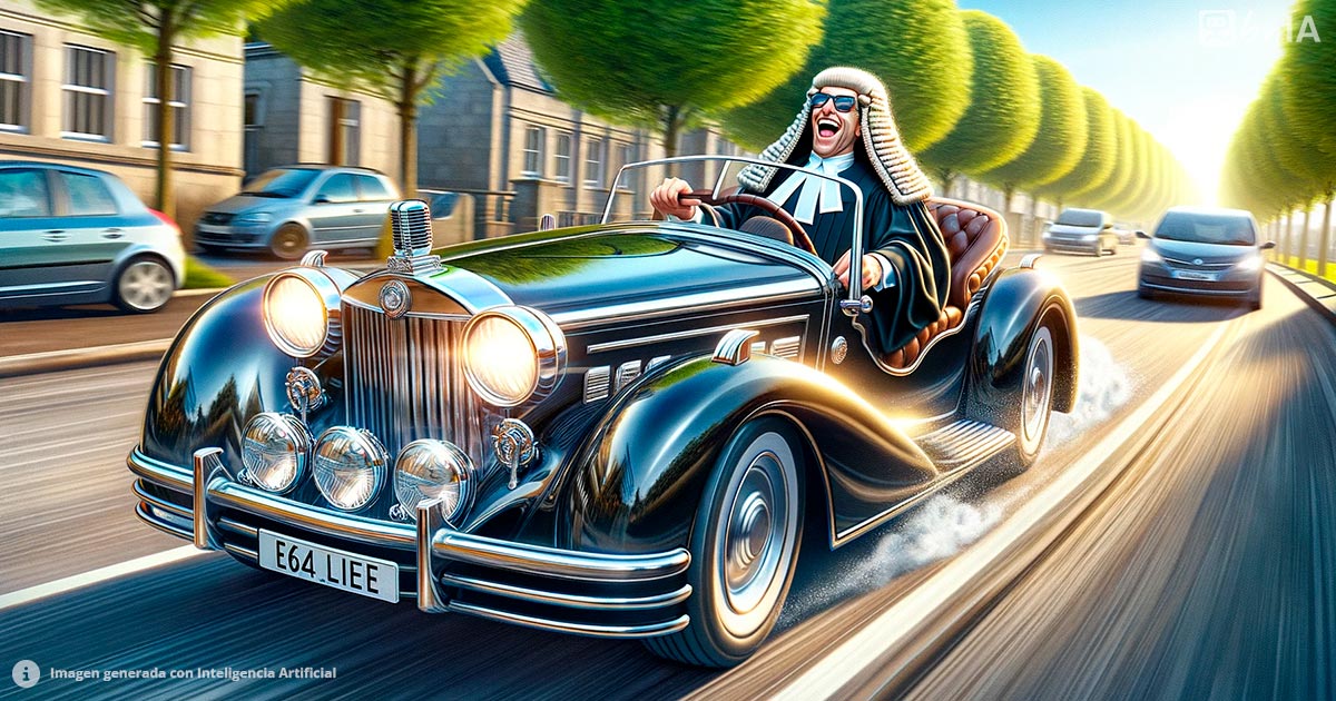Ilustracion de juez conduciendo auto lujoso