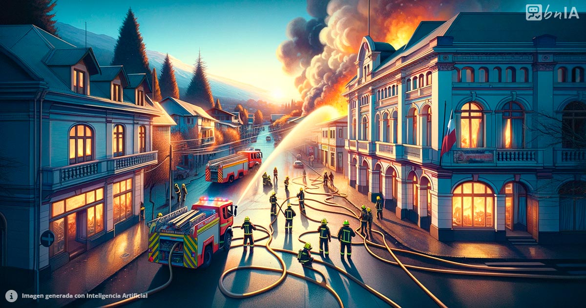 Ilustracion incendio ciudad tranquila