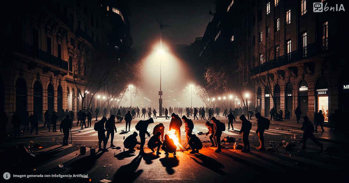 Ilustracion manifestantes violentos en Santiago de Chile