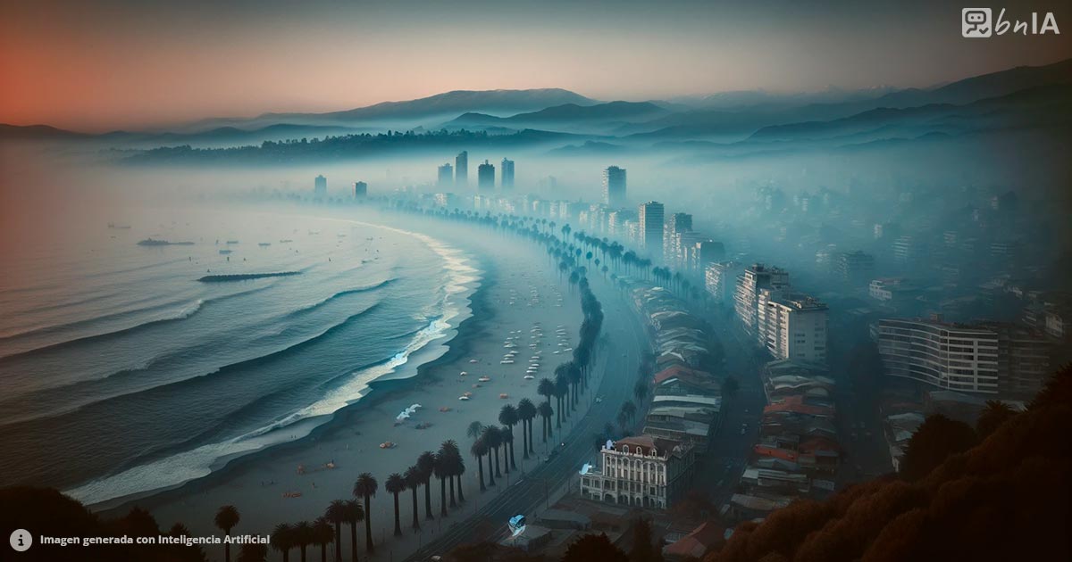 Ilustracion viña del mar con humo