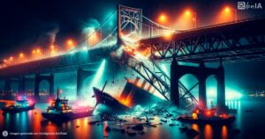 Ilustracion carguero choque puente