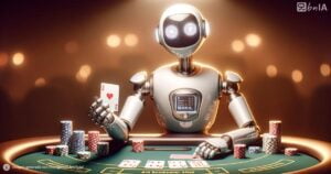 Ilustracion robot repartiendo cartas de poker