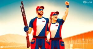 Ilustracion Team Chile celebrando tiro deportivo, victoria