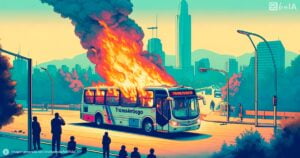 Ilustracion bus incendieandose