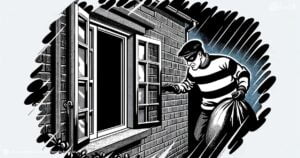 Ilustración delincuente entrando en casa por la noche