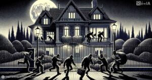 Ilustracion delincuentes asaltando casa de dos pisos