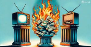 Ilustracion dinero en llamas cerca de television y radio
