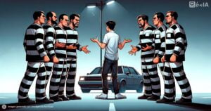Ilustracion dos grupos de delincuentes por el mismo auto