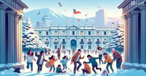 Ilustracion gente jugando con nieve en Santiago de Chile