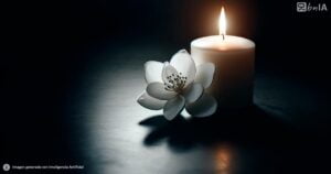 Ilustracion luto y respeto flor blanca y vela
