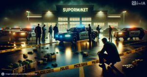 Ilustracion policia investigando estacionamiento supermercado