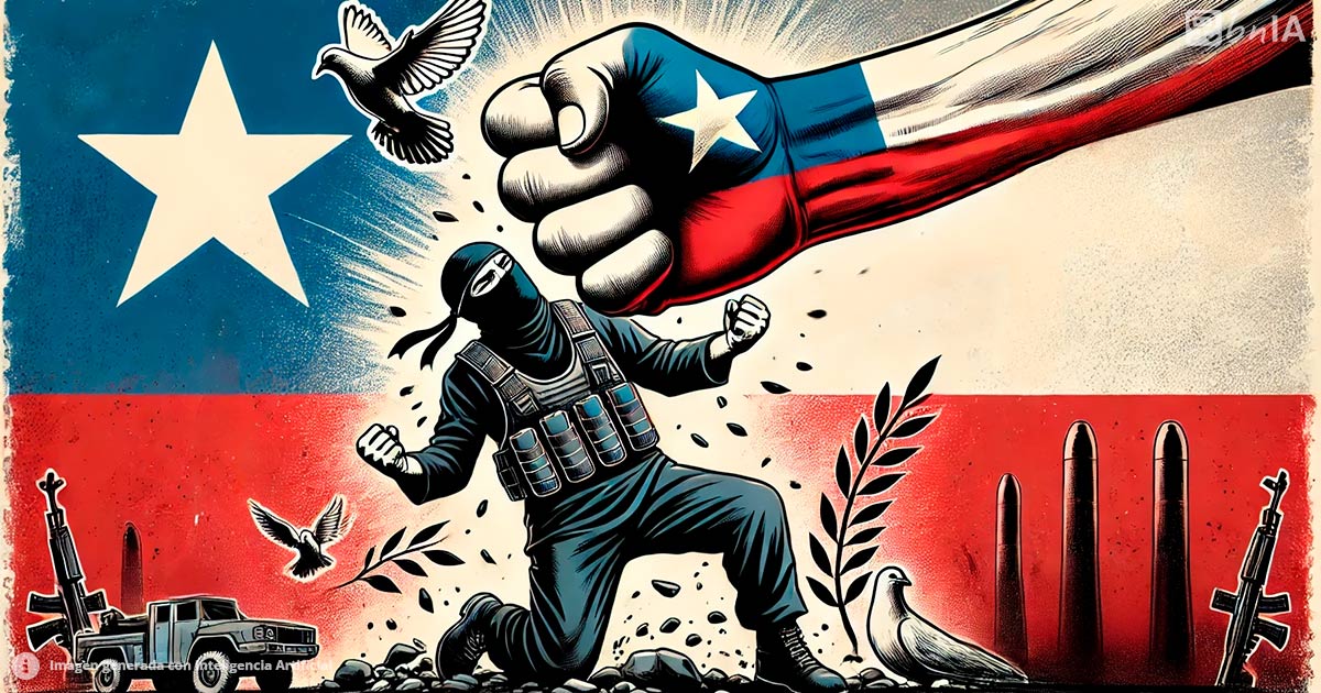 Ilustracion golpe a la extrema izquierda o terrorismo en chile