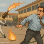 Profesor del Instituto Nacional fue atacado con bomba molotov dentro del establecimiento durante disturbios protagonizados por “overoles blancos”