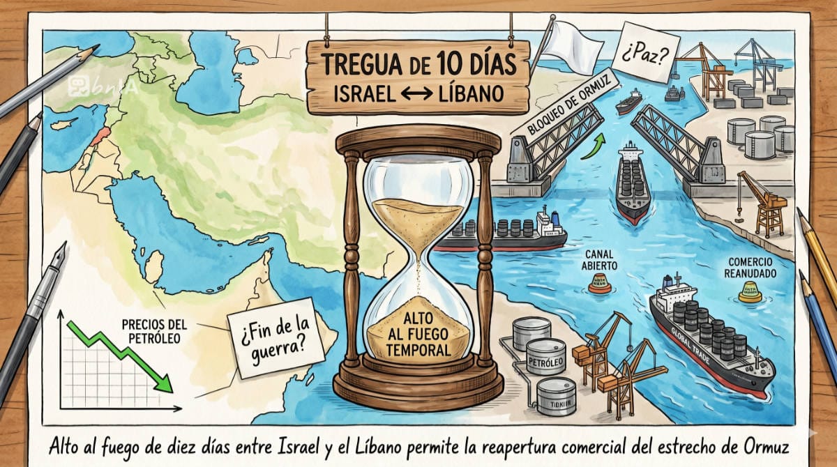 Alto al fuego de diez días entre Israel y el Líbano permite la reapertura comercial del estrecho de Ormuz y frena la escalada global en los precios del petróleo