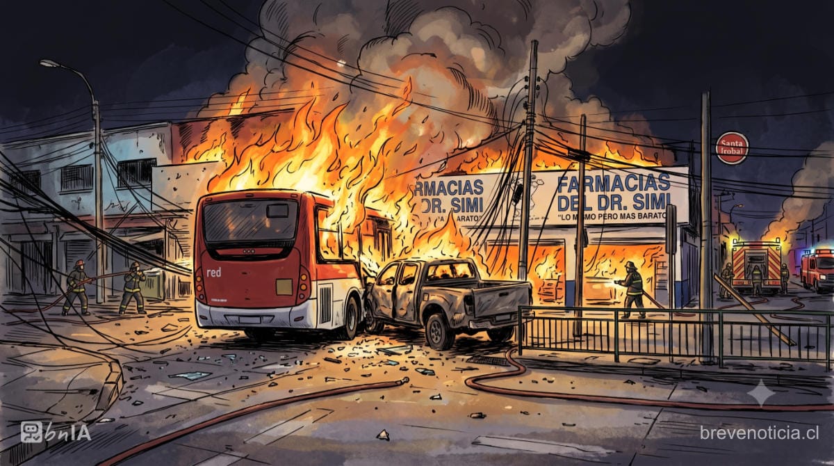 Choque e incendio fatal en Santiago: Al menos cinco ciudadanos venezolanos que huían en una camioneta de una fiscalización mueren tras colisionar con bus RED en barrio Franklin